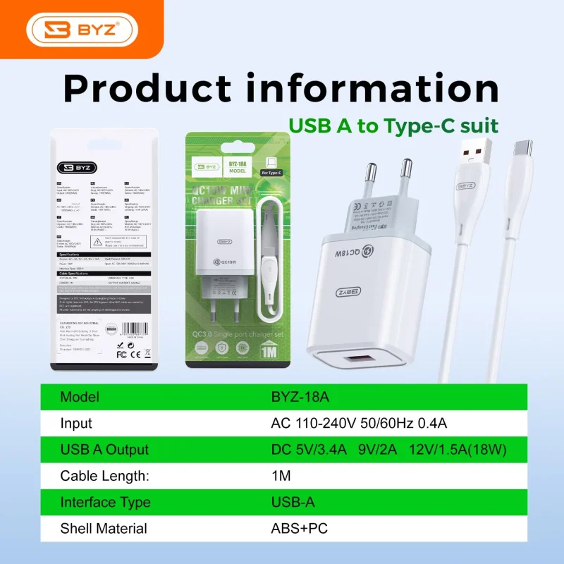 Fast Charging Power Adapter BYZ-18A (A to Type-c)