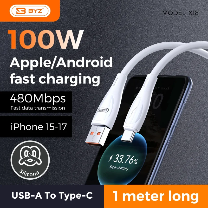 Soft Silicone Data Cable X18 Type A to C