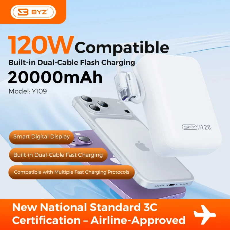 Dual-Cable Fast Charging Power Bank Y109