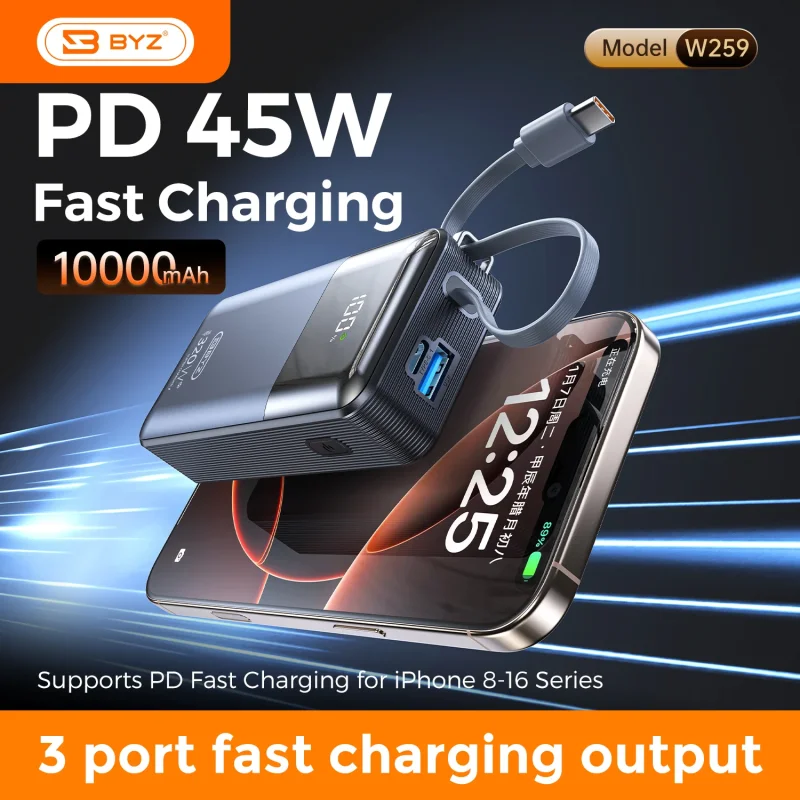Self-corded PD45W Mobile Power Bank W259