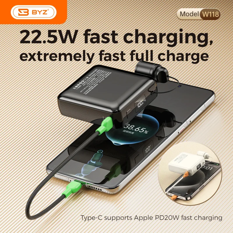Mini Self-wired Mobile Power Bank BYZ W118